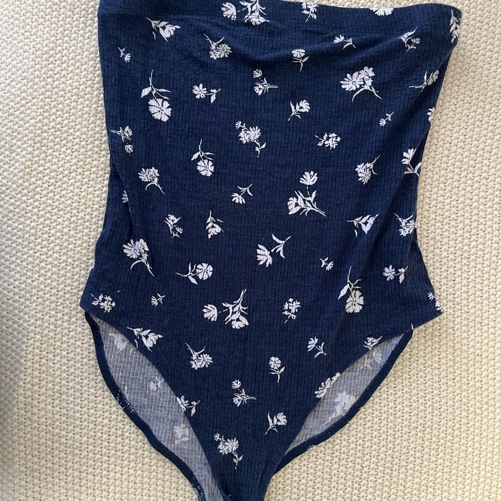 Navy Floral Strapless Bodysuit